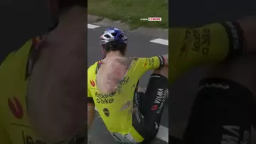 😳 La terrible chute de Wout Van Aert contraint à l'abandon sur A travers la Flandre #shorts #cycling