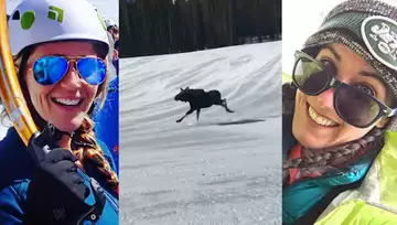 Deux snowboardeuses perdent une course contre un élan !