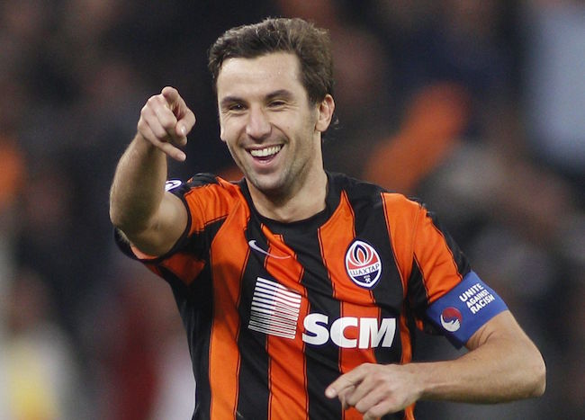 Shakhtar Donetsk's Darijo Srna celebrates after scoring against Partizan during their Champions League Group H soccer match at Donbass Arena stadium in Donetsk September 15, 2010. REUTERS/Gleb Garanich (UKRAINE - Tags: SPORT SOCCER)