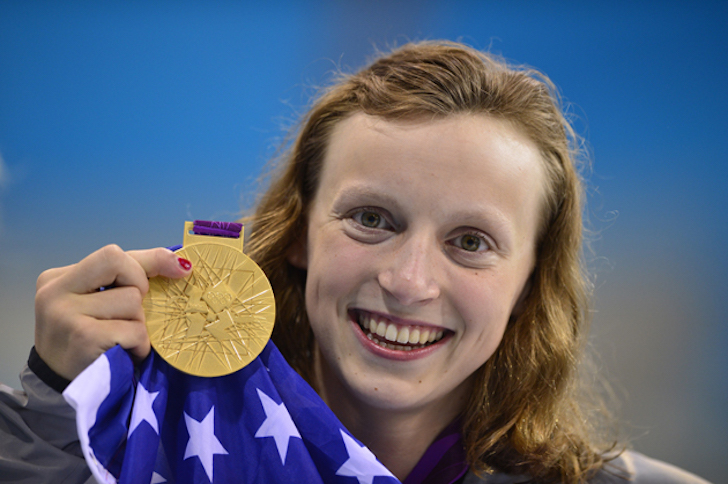 US swimmer Katie Ledecky poses on the p