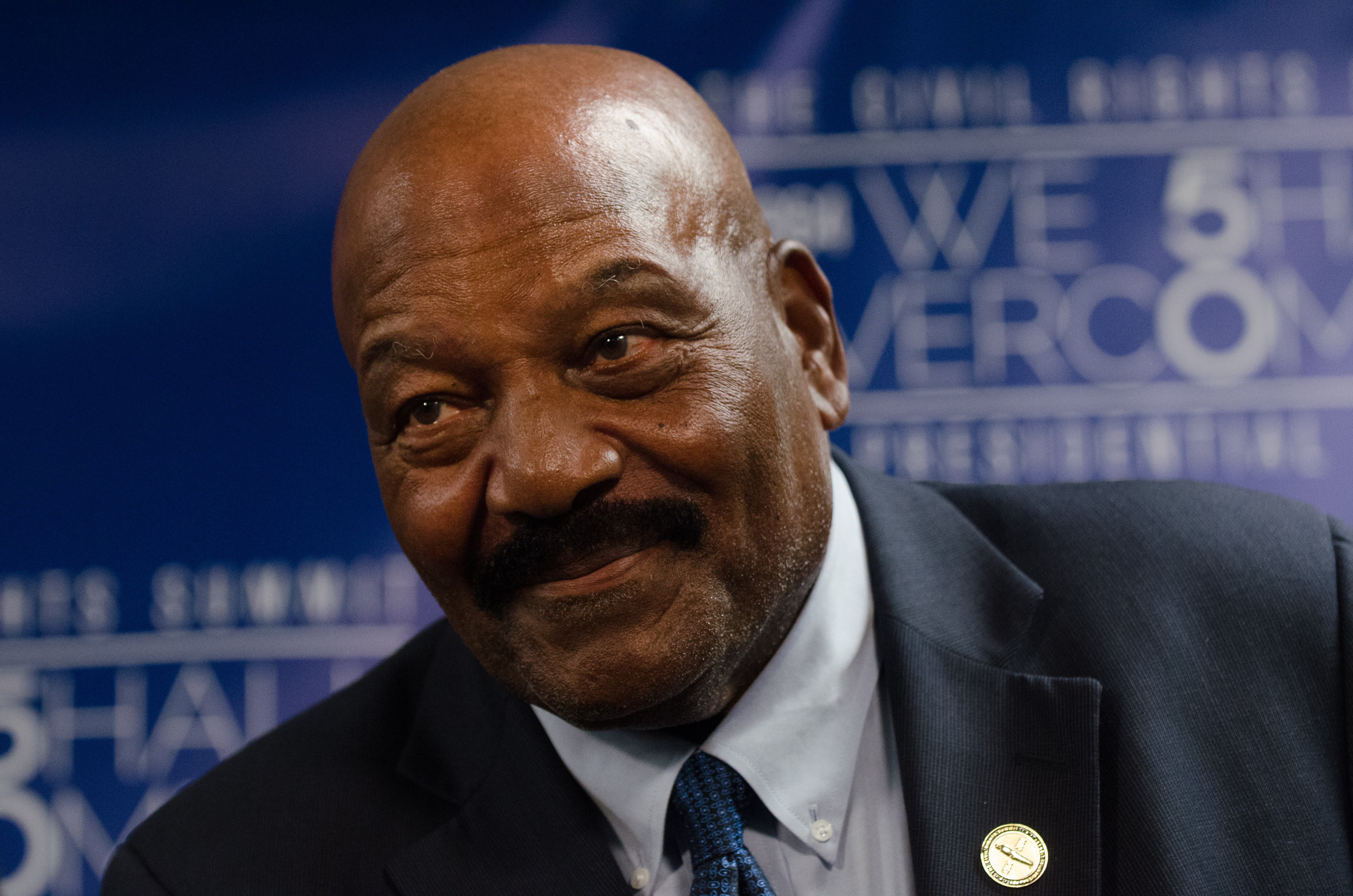 Harry Edwards, Professor Emeritus of University of California in Berkeley and Jim Brown, Hall of Fame running back for the NFL Browns during interview with general press at the Civil Rights Summit at the LBJ Presidential Library. (Photo by Marsha Miller)